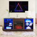 Tv Stand Electric Fireplace Glass Shelves, 3D Fireplace Tv Stand With Led Lights Wood With Usb Charging Outlet Modern Television Table Center For Tv Up To 62