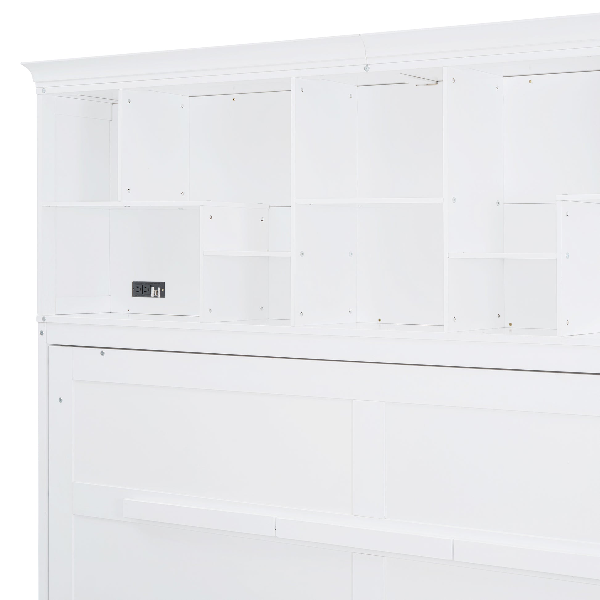 Queen Size Murphy Bed Wall Bed With Top Shelves & Usb,White Queen White Plywood