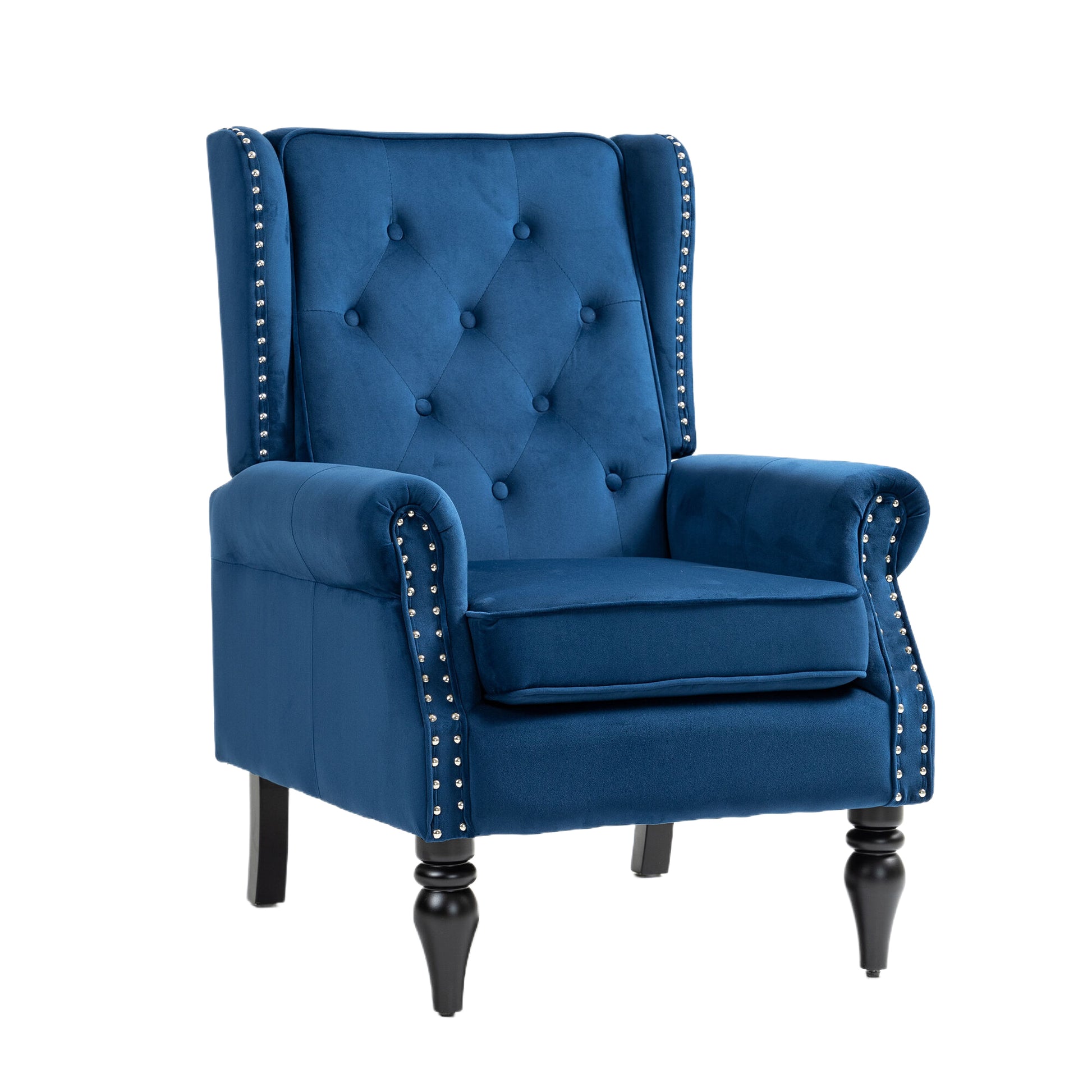 Coolmore Wood Frame Armchair, Modern Accent Chair Lounge Chair With Sturdy Wood Legs For Living Room Bedroom Navy Navy Foam Velvet