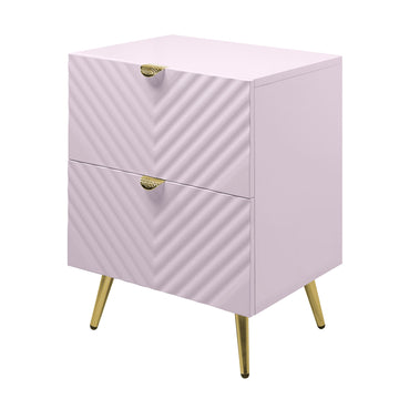 Pink High Gloss 2 Drawer Nightstand Pink 2 Drawers Bedroom Rectangle Drawers Wood Metal