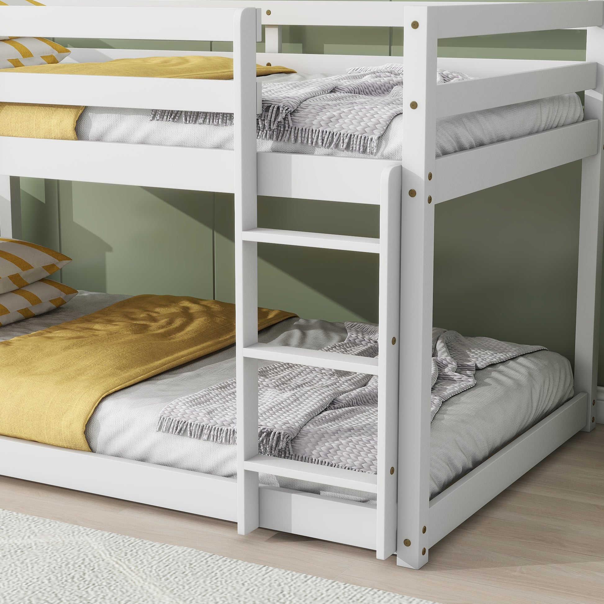 Solid Woodensolid Rubber Wooden Twin Over Twin Loft Bed With Ladder ,Upper And Bottom Bed Platforms Crafted With Strengthened Slats, White Twin White Rubber Wood