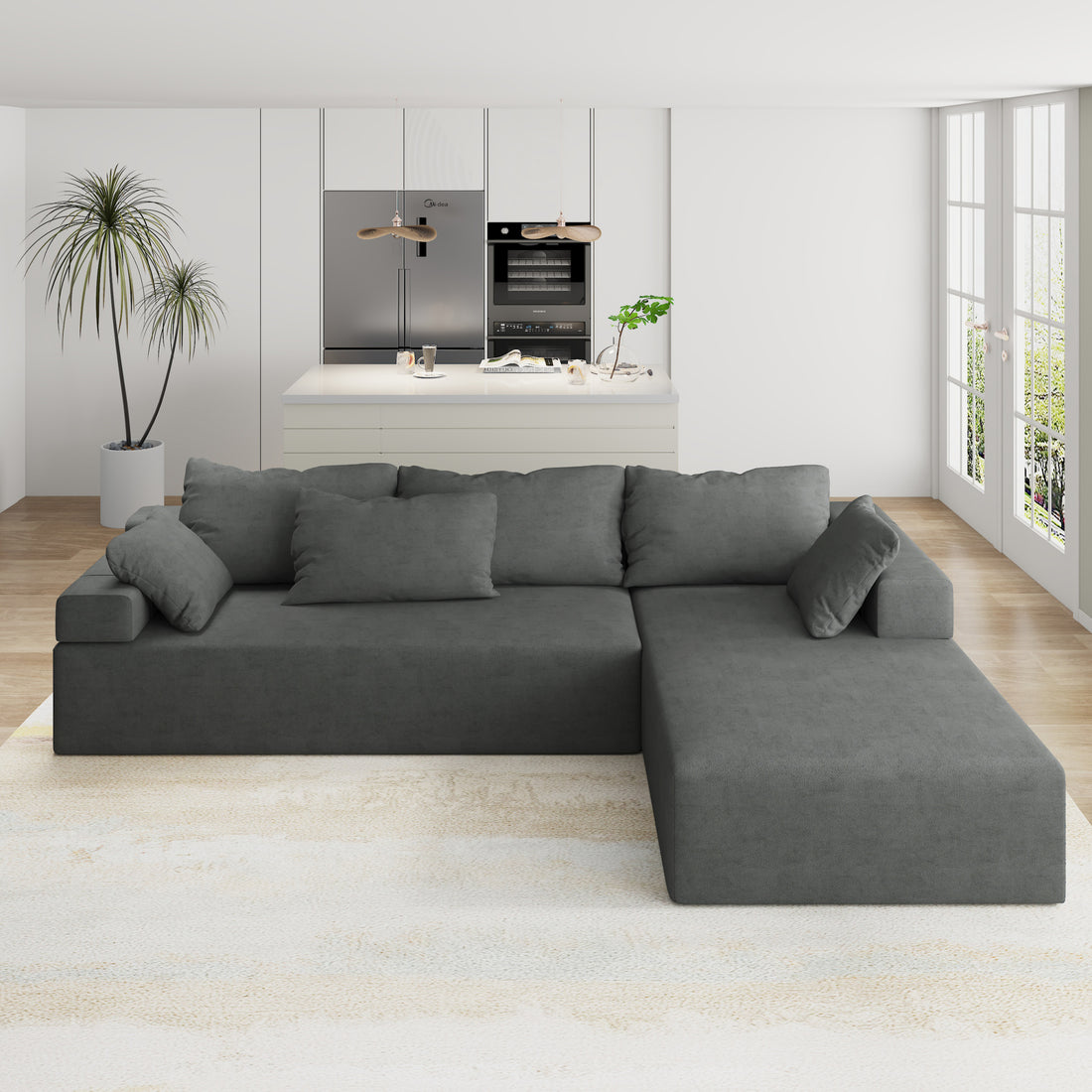 Modern Upholstered Sectional Sofa Couch Set,Modular 108" L Shaped Sectional Living Room Sofa Set With 6 Pillows,Free Combination Sofa Couch For Living Room,Bedroom Grey Foam Chenille 3 Seat