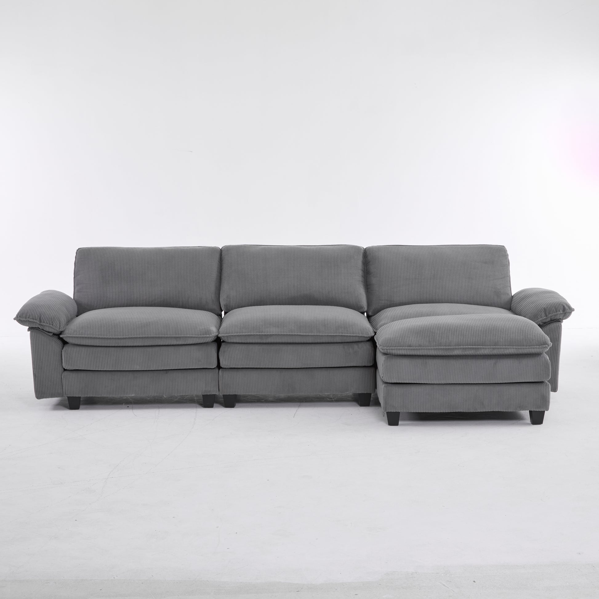 Modular Sectional Sofa With Movable Ottoman,L Shaped Corduroy Fabric Couch With High Supportive & Soft Sponges And Removable Ottoman, Sleeper Comfy Upholstered Furniture For Living Room Grey Grey