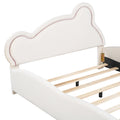 Full Size Velvet Platform Bed With Bear Shaped Headboard, With Bed End Storage Pocket, Beige Full Beige Plywood