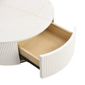 Modern Round Nesting Coffee Table Fluted With Drawer In White & Gold In 31.5'' Golden White Drawers Coffee & End Tables Glossy Round Metal Mdf Pedestal