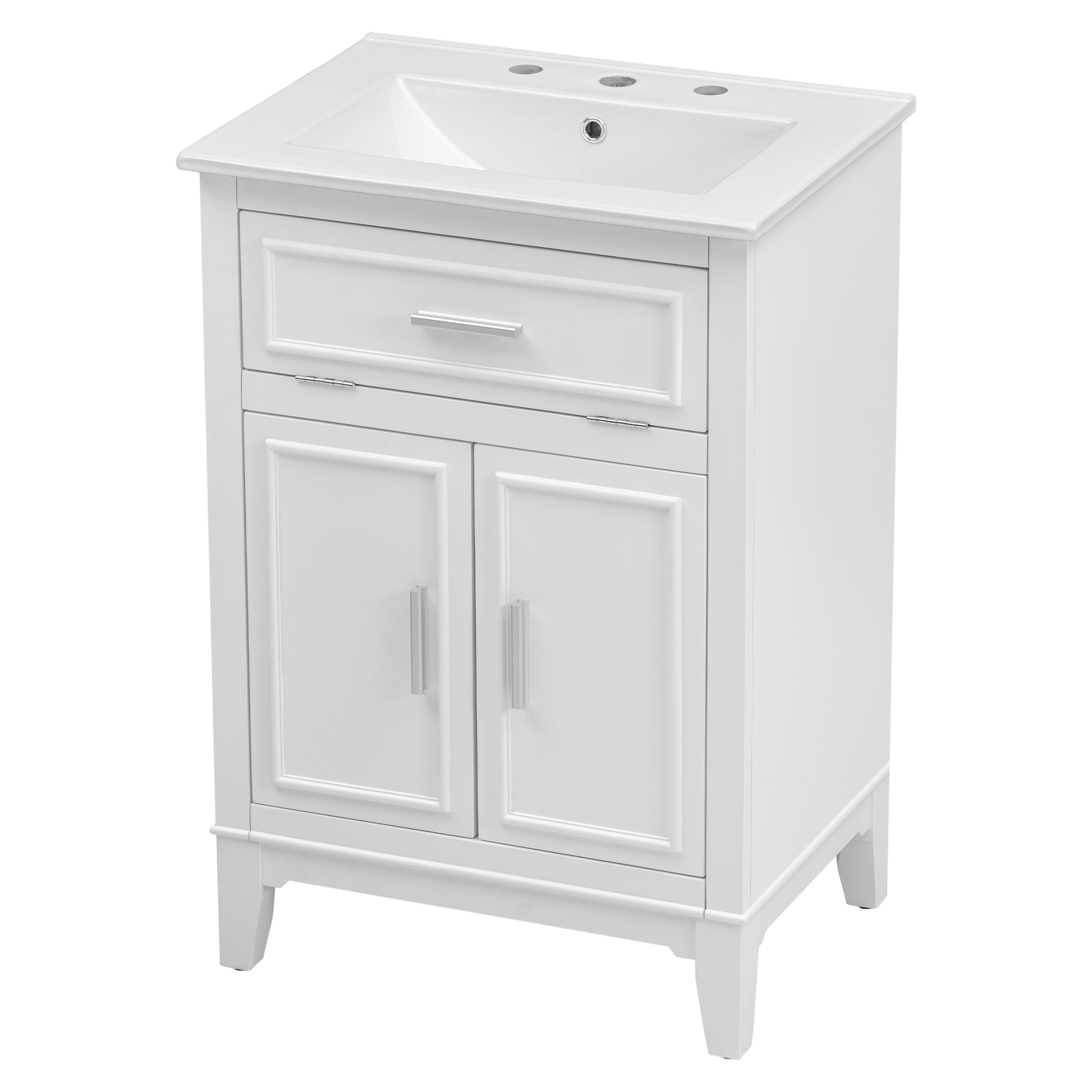 24" Bathroom Vanity With Sink, Bathroom Vanity Cabinet With One Flip Drawer And Doors, Solid Wood And Mdf, White White Solid Wood Mdf