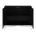 44 Inch 2 Door Accent Cabinet Console, Steel Legs, Silver Medallion, Black Black And Silver Metal