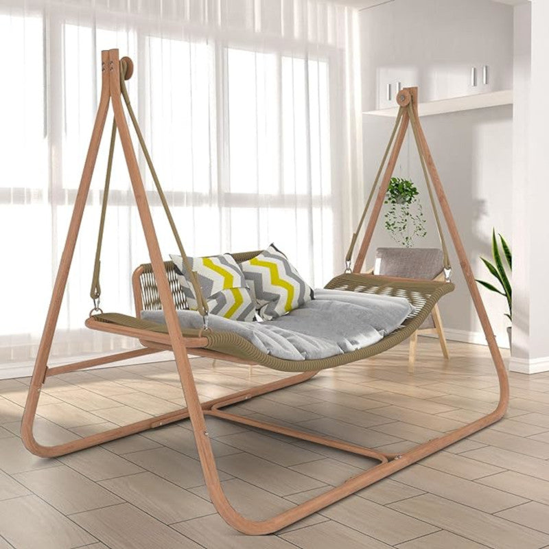 Hammock Swing Chair With Stand For Indoor,Outdoor, Anti Rust Wood Colored Frame 570 Lbs Capacity With Cushion Oversized Double Hammock Chair For Patio Balcony Bedroom Ban On Old W1132P155978 Gold Brown Rattan Metal