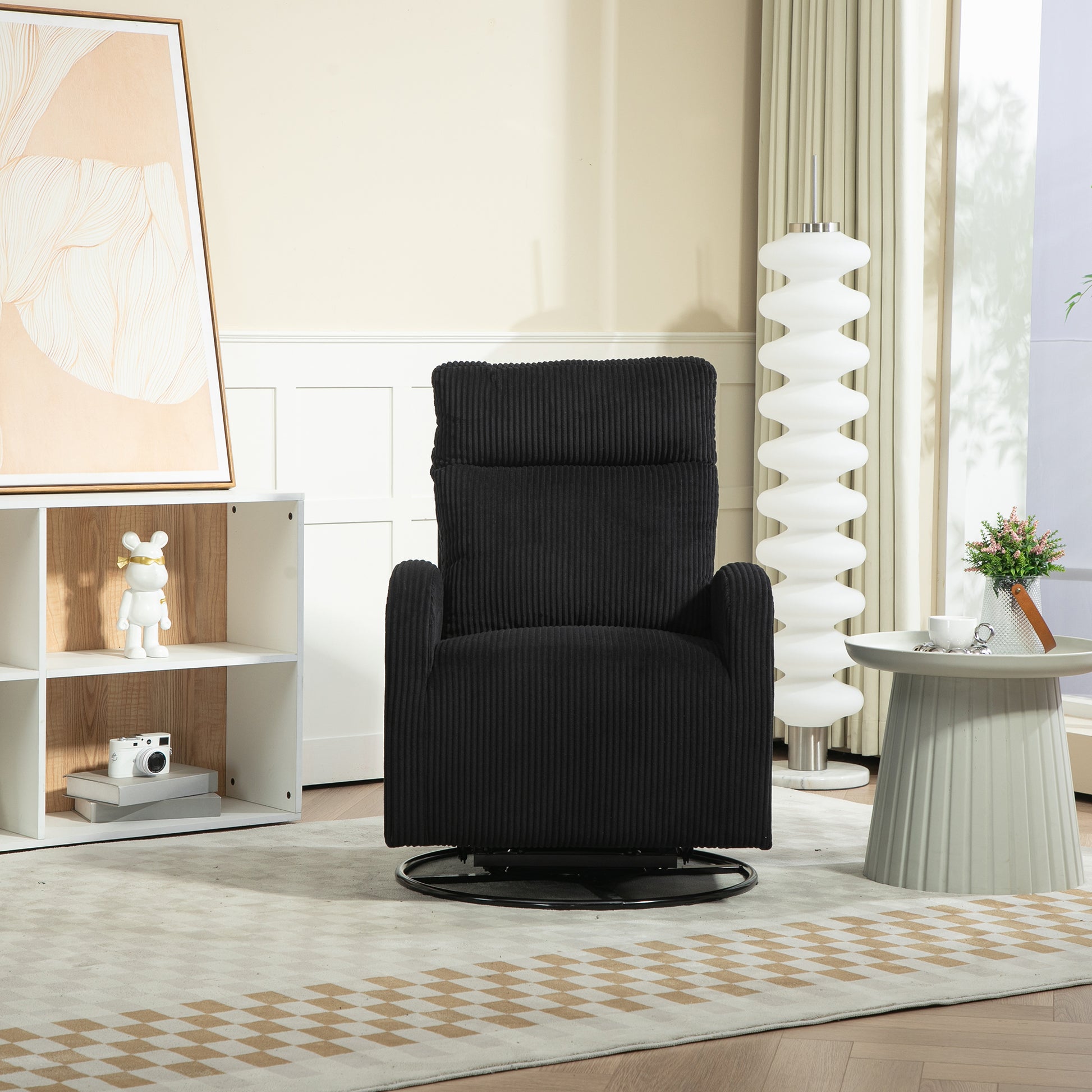 Jiada Upholstered Swivel Glider.Flannel Fabric.Rocking Chair For Nursery In Black.Modern Style One Left Bag Black Primary Living Space Foam Corduroy