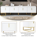 Modern Tv Stand With Metal Legs And Gold Handles For Tvs Up To 80'', Media Console Table With Cabinets And Adjustable Shelves, Luxury Tv Cabinet With Geometric Lines For Living Room, White White Gold Primary Living Space 80 89 Inches 80 89 Inches 80