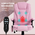 Homcom 6 Point Vibrating Massage Office Chair With Heat, Linen High Back Executive Office Chair With Reclining Backrest, Padded Armrests And Remote, Pink Pink Polyester
