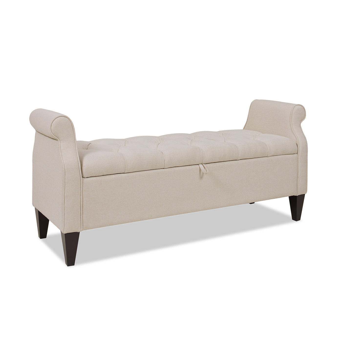 Jacqueline 57.5" Tufted Roll Arm Storage Bench, Sky Neutral Beige Polyester Beige Foam Polyester