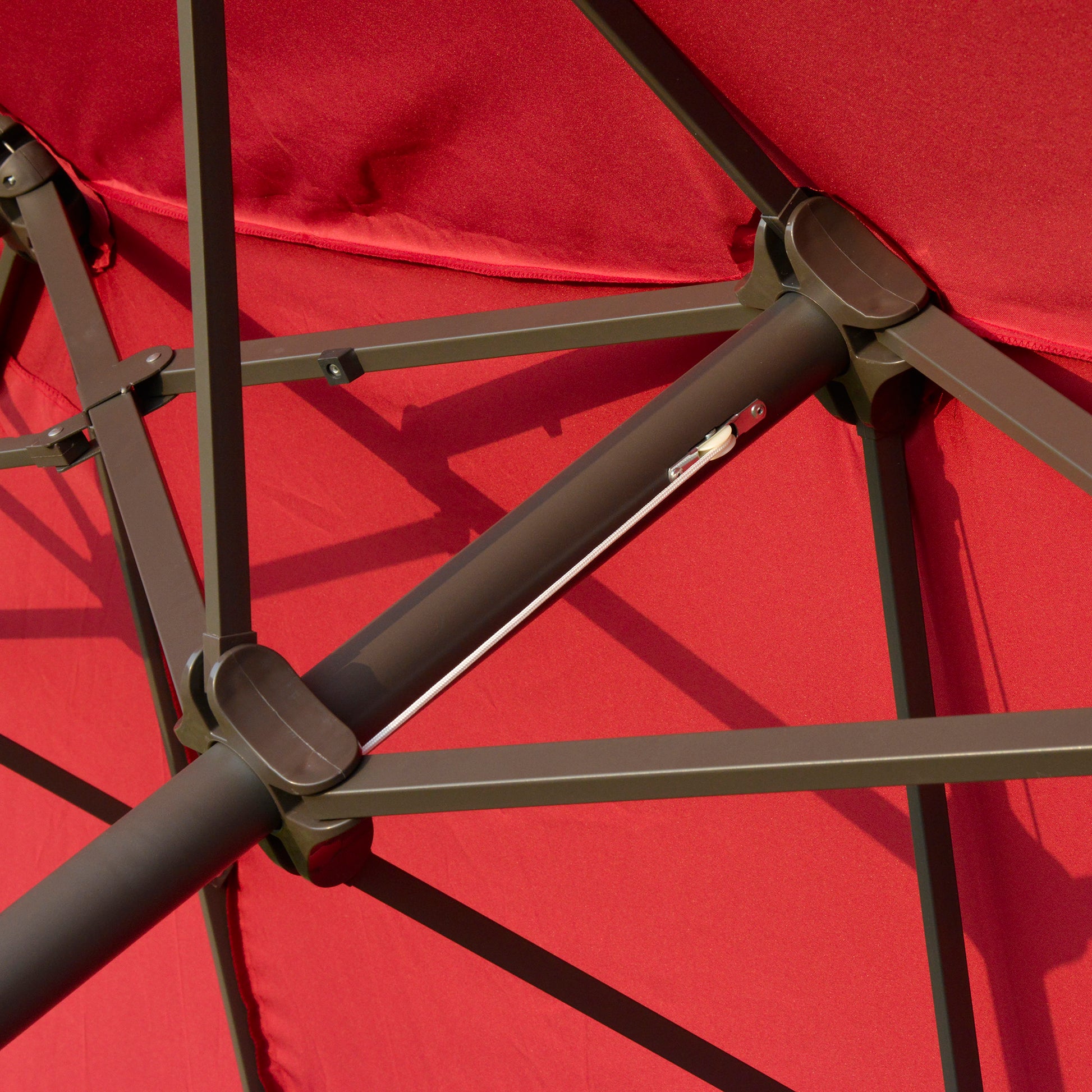 Outsunny Patio Umbrella 15' Steel Rectangular Outdoor Double Sided Market With Base, Sun Protection & Easy Crank For Deck Pool Patio, Wine Red Red Steel