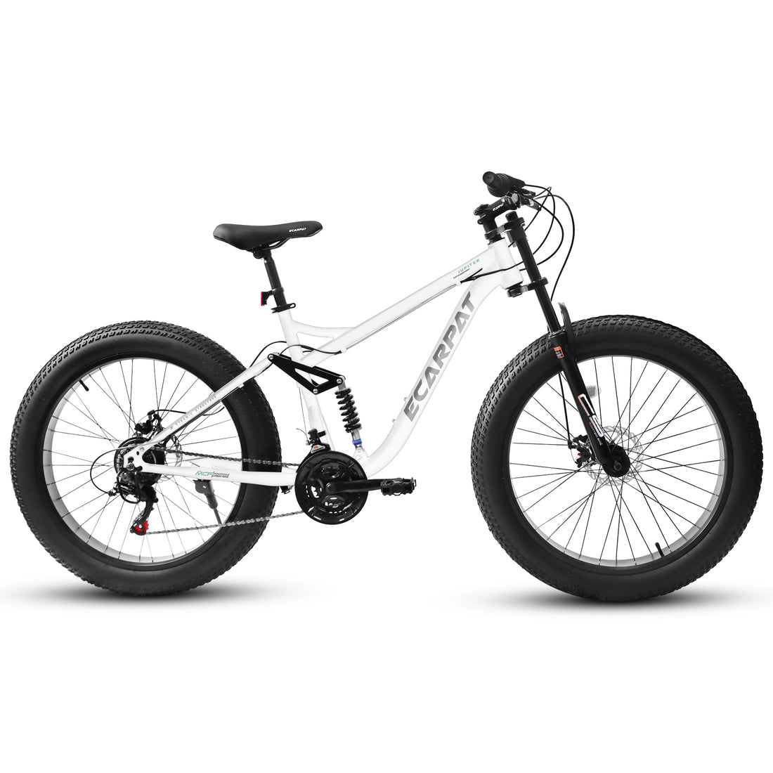 A26309 26 Inch Mountain Bike,Full Suspension 21 Speeds Drivetrain With Disc Brake Mtb Bicycle, 26*4" Fat Tire Bike For Men Or Women. White Multi Steel