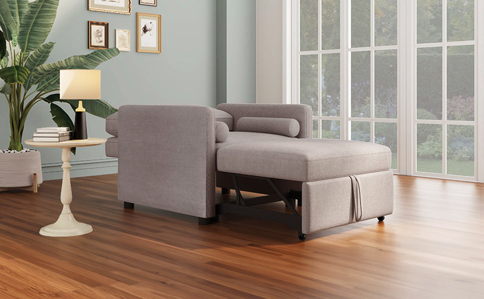 3 In 1 Convertible Sleeper Chair With Adjustable Backrest, Lounger Chair Turns Into Bed, Single Bed For Living Room, Linen, Tan Tan Linen