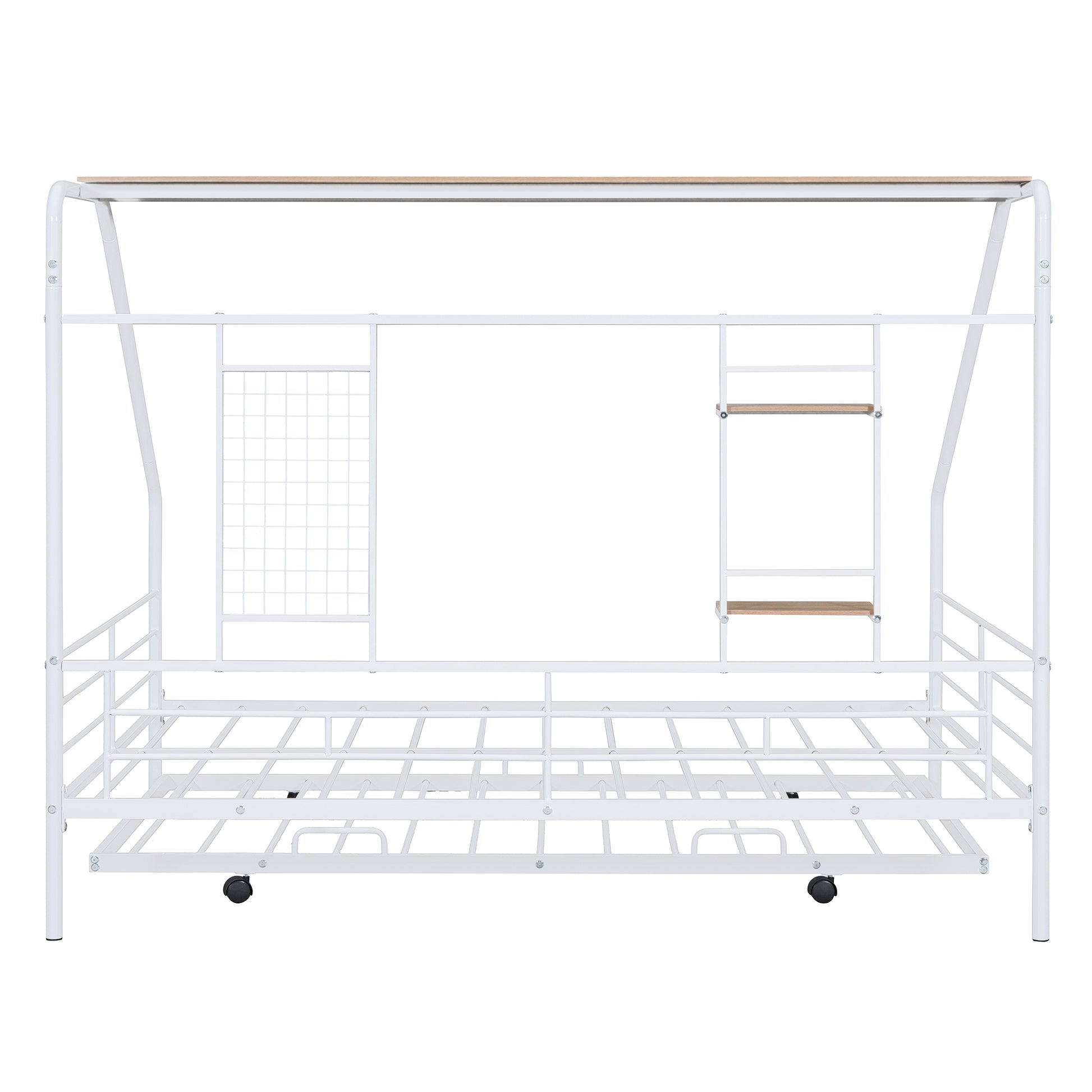 Full Size Metal House Bed With Trundle, White Full White Metal