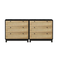 3 Drawers Storage Cabinet Rope Woven Drawer Set Of 2 , For Bedroom,Living Room,Dining Room,Hallways,Black Black Mdf