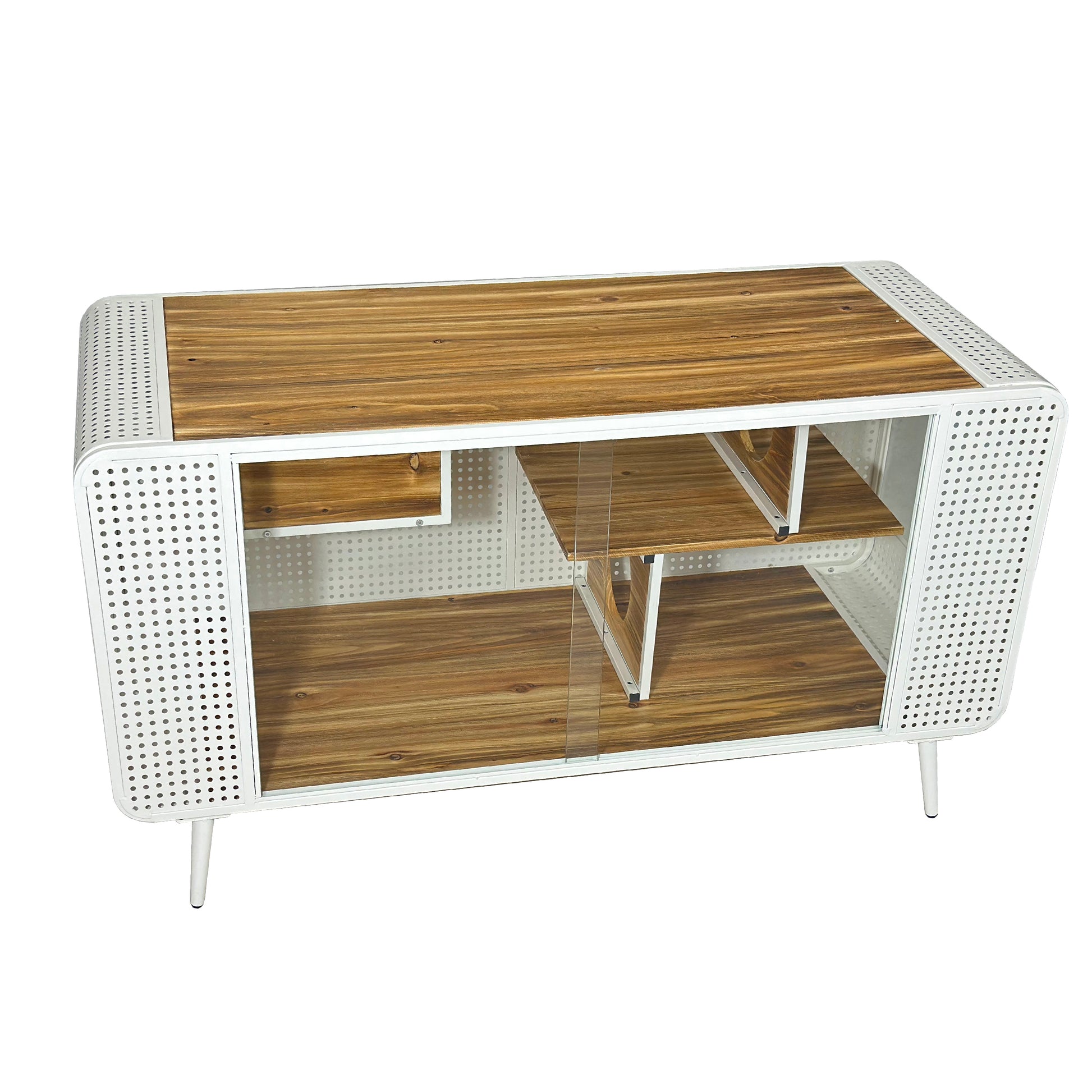 55.12 "Spacious Cat House With Tempered Glass, For Living Room, Hallway, Study And Other Spaces White White Glass Metal