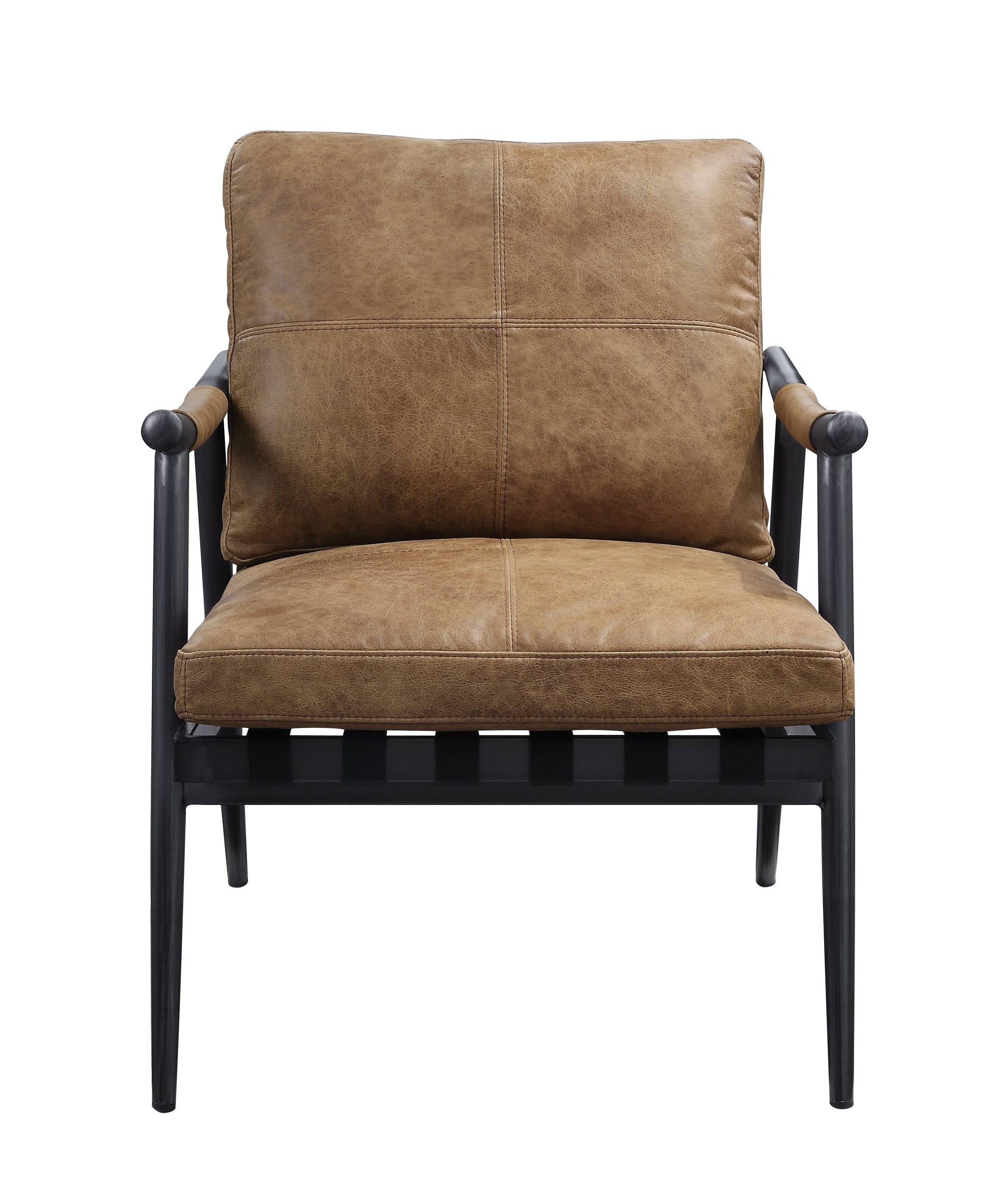 Berham Chestnut And Matt Iron Accent Chair With Metal Leg Chestnut Primary Living Space Genuine Leather