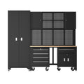 Garage Cabinets And Storage Stem, 6 Piece Garage Organization Cabinets Set With Worktop, Pegboard, 2 Rolling Chests, Lockers, Tool Storage Chest For Workshop Black Steel