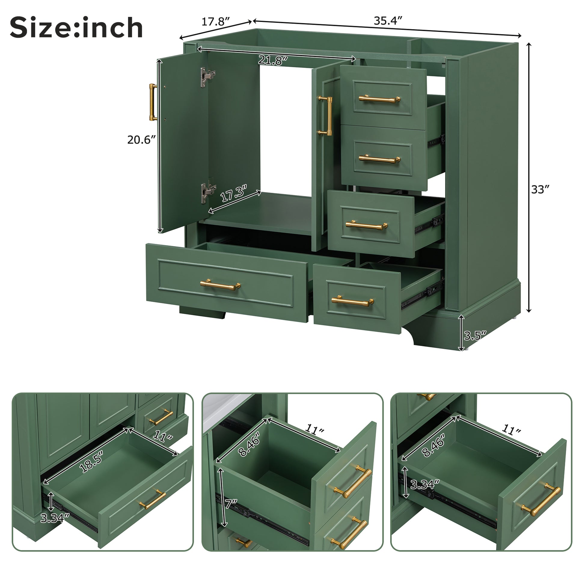 Cabinet Only 36" Green Traditional Bathroom Vanity Sink Not Included Green Bathroom American Traditional Solid Wood Mdf