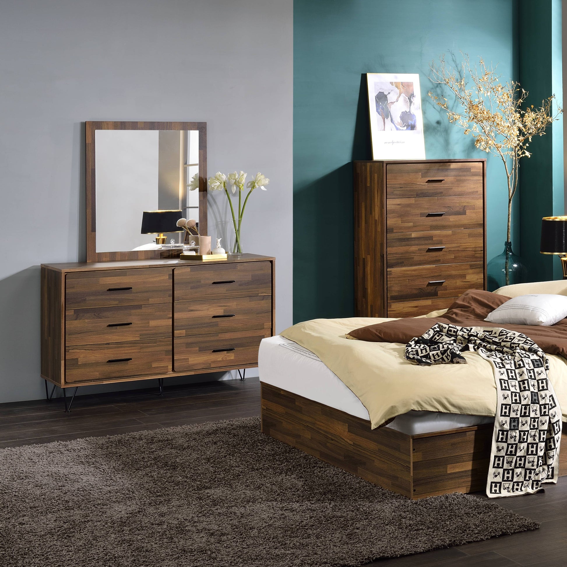 Walnut 6 Drawer Dresser Walnut Bedroom Contemporary Particle Board Walnut 6 Drawer Dresser Walnut Bedroom Contemporary Particle Board