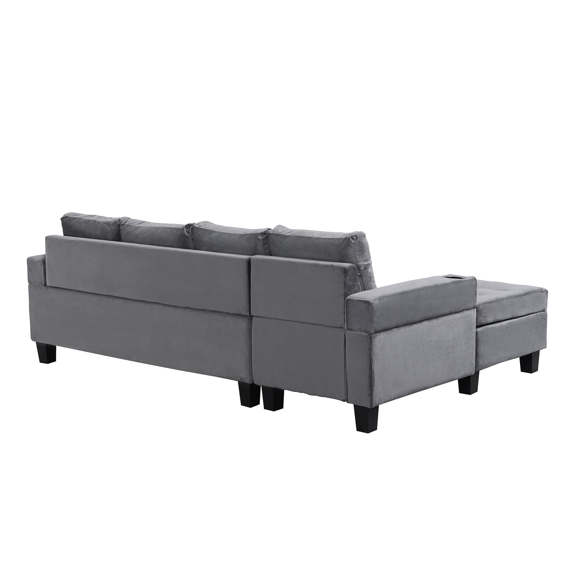 Sectional Sofa Set For Living Room With L Shape Chaise Lounge ,Cup Holder And Left Hand With Storage Chaise Modern 4 Seat Grey Grey Fabric 4 Seat