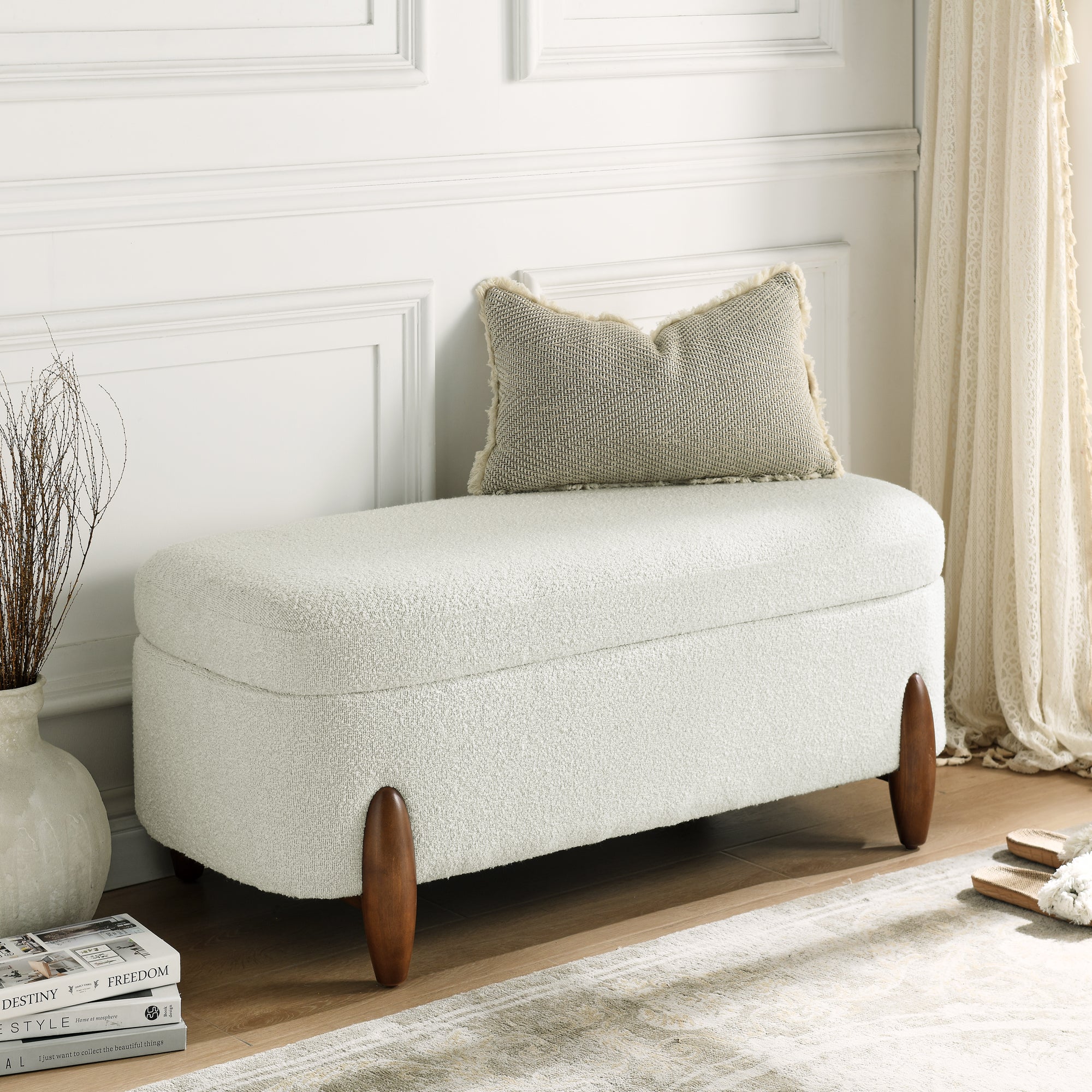 Ottoman Bench With Storage And Seat Cushion, Made Of Looped Gauze Material, Suitable For Bedrooms, Living Rooms, And Entrance Passages Beige 42.5"*20.5"*18.5" Beige Foam