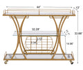 Golden Bar Cart With Wine Rack Tempered Glass Metal Frame Wine Storage Golden Glass Metal