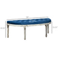 Homcom Vintage Semi Circle End Of Bed Bench, Upholstered Bedroom Entryway Bench With Tufted Velvet Touch Fabric With Rubberwood Legs, Blue Blue Polyester