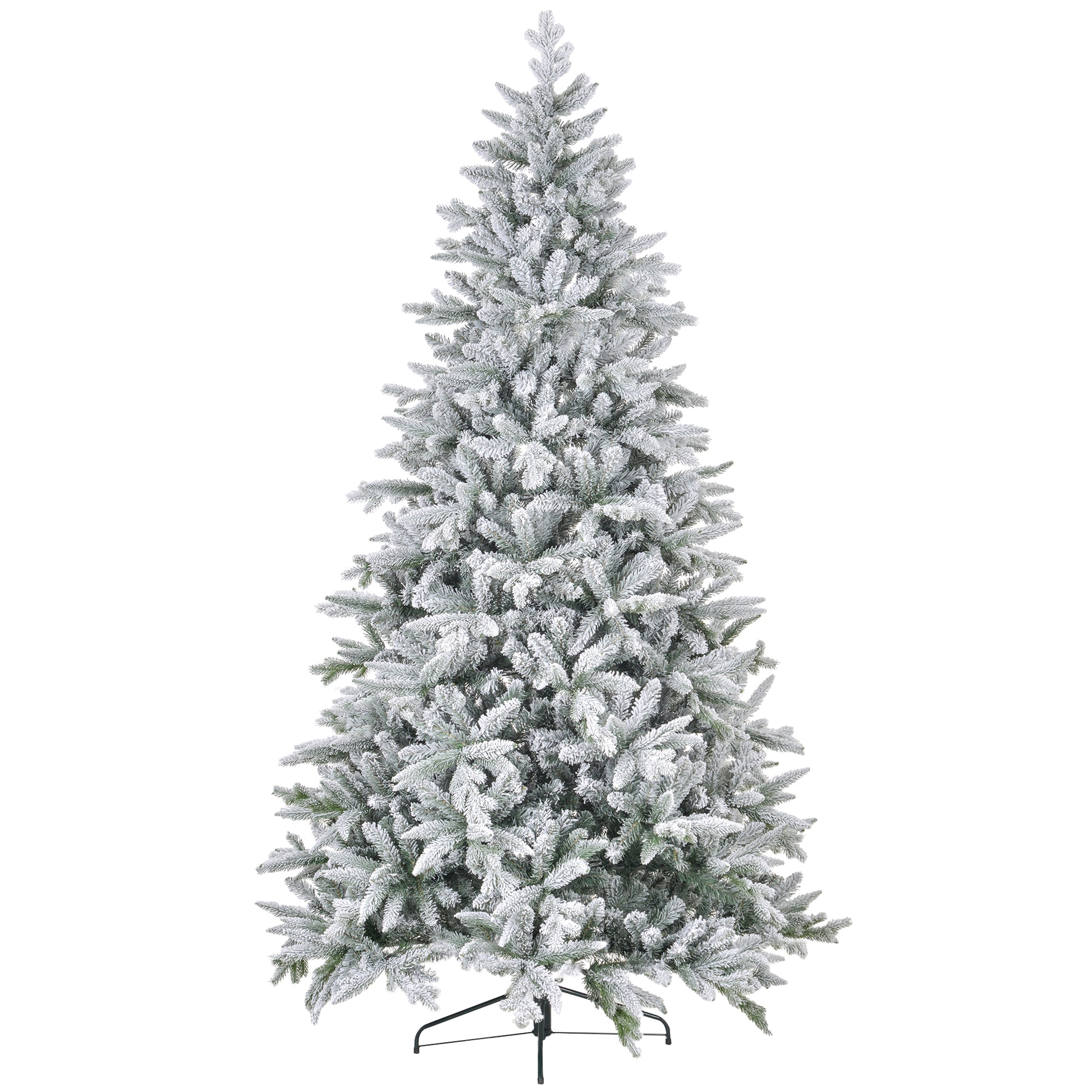 Homcom 8Ft Snow Flocked Artificial Christmas Tree With 2003 Tips, Foldable Metal Stand, Easy Assembly, Hinged Xmas Tree For Home, Office, Holiday, Green Green Plastic