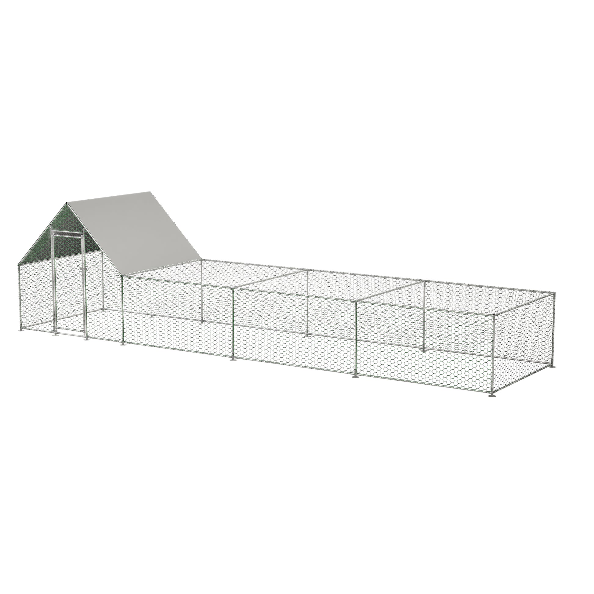 26'Lx6.7'Wx6.6' Ft Large Metal Chicken Coop, Walk In Chicken Run, Galvanized Wire Poultry Chicken Hen Pen Cage, Rabbits Duck Cages With Waterproof And Anti Ultraviolet Cover For Outside Silver Metal