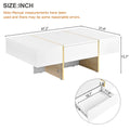 47.2'' X 31.4''Minimalist High Gloss Coffee Table With 2 Drawers, Multi Storage Rectangle Sofa Table With Golden Wood Grain Legs, Modern Center Table For Living Room, White White Particle Board Mdf