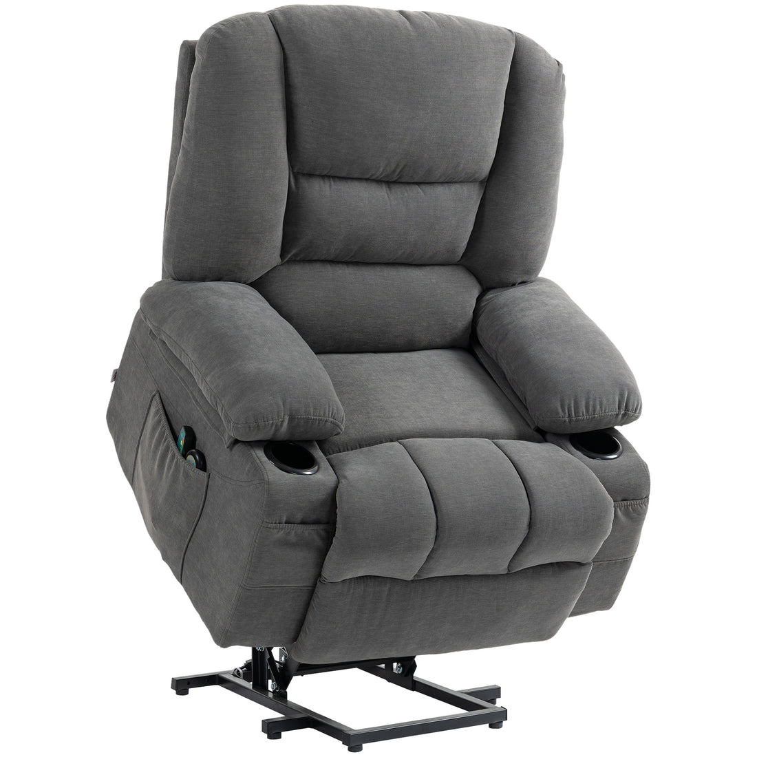 Homcom Power Lift Recliner Chair Sofa With Vibration Massage And Heat, Fabric Lift Chair For Elderly, Massage Recliner Chair With Remote Control, Side Pockets, Quick Assembly, Charcoal Gray Charcoal Grey Polyester