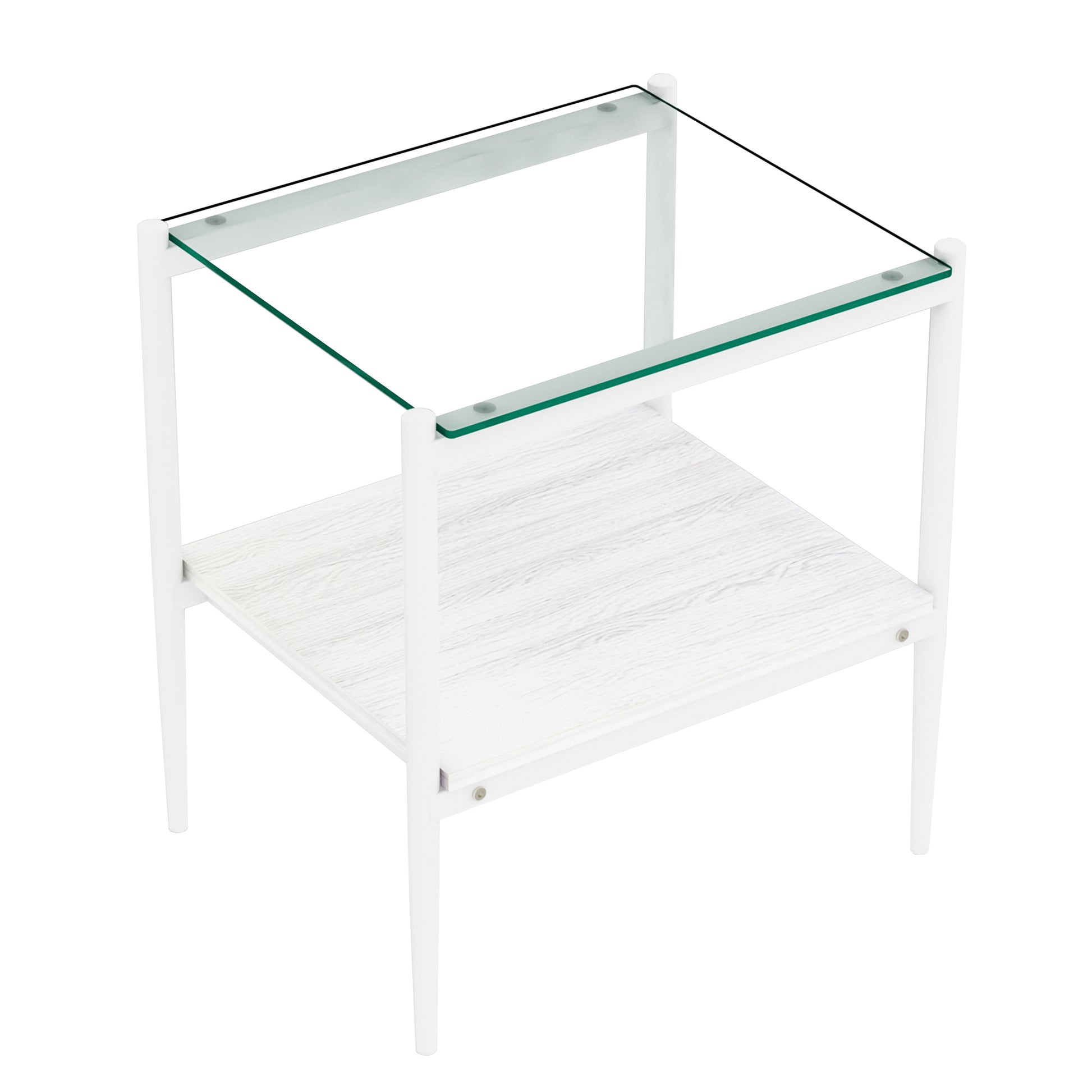 Set Of 2 Rectangle End Table, Tempered Glass Tabletop With Mdf Layer, Modern Table For Living Roomtransparent Glass Transparent Tempered Glass