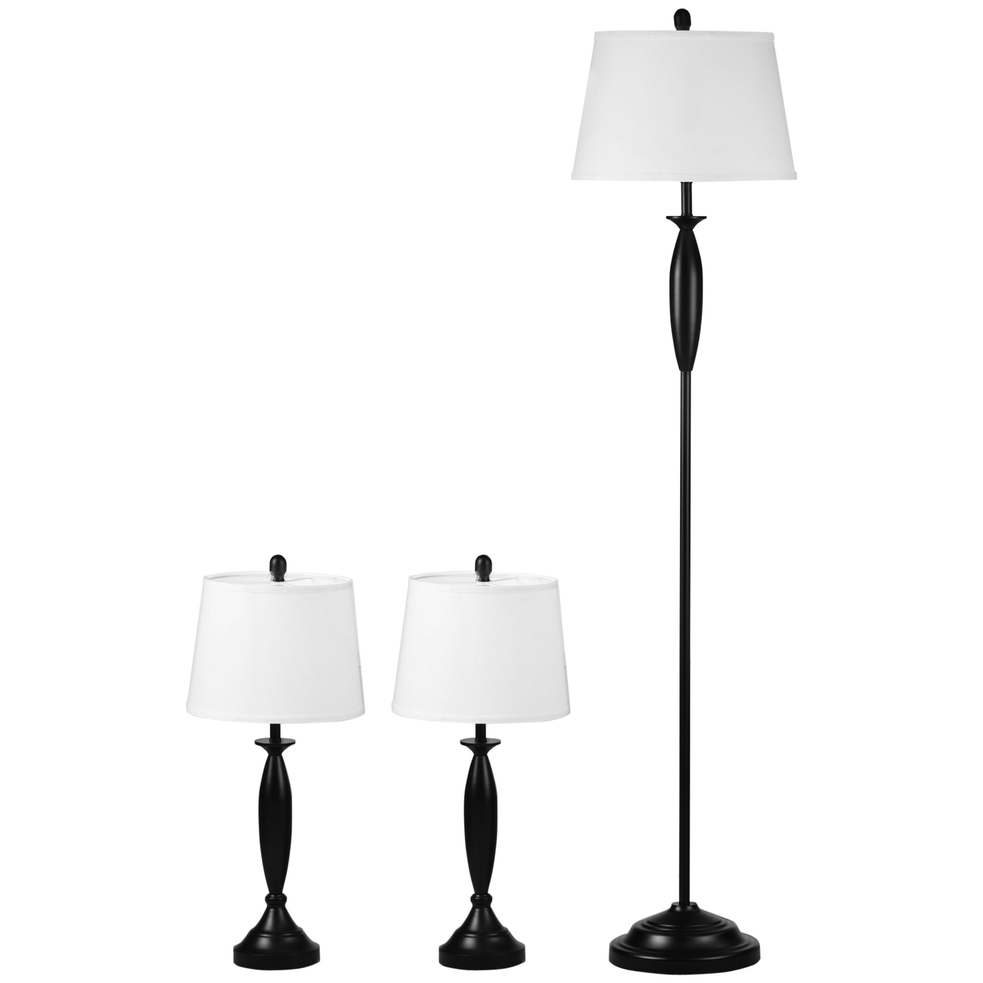 Homcom Boho Desk Lamp & Floor Lamps Set Of 3, 3 Piece Lamp Set For Living Room, Bedroom, & More, Linen Lampshade, Steel Base, Black Black Steel