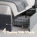 Queen Size Bed Frame With 4 Storage Drawers And Wingback Headboard, Button Tufted Design, Dark Grey Queen Dark Gray Linen