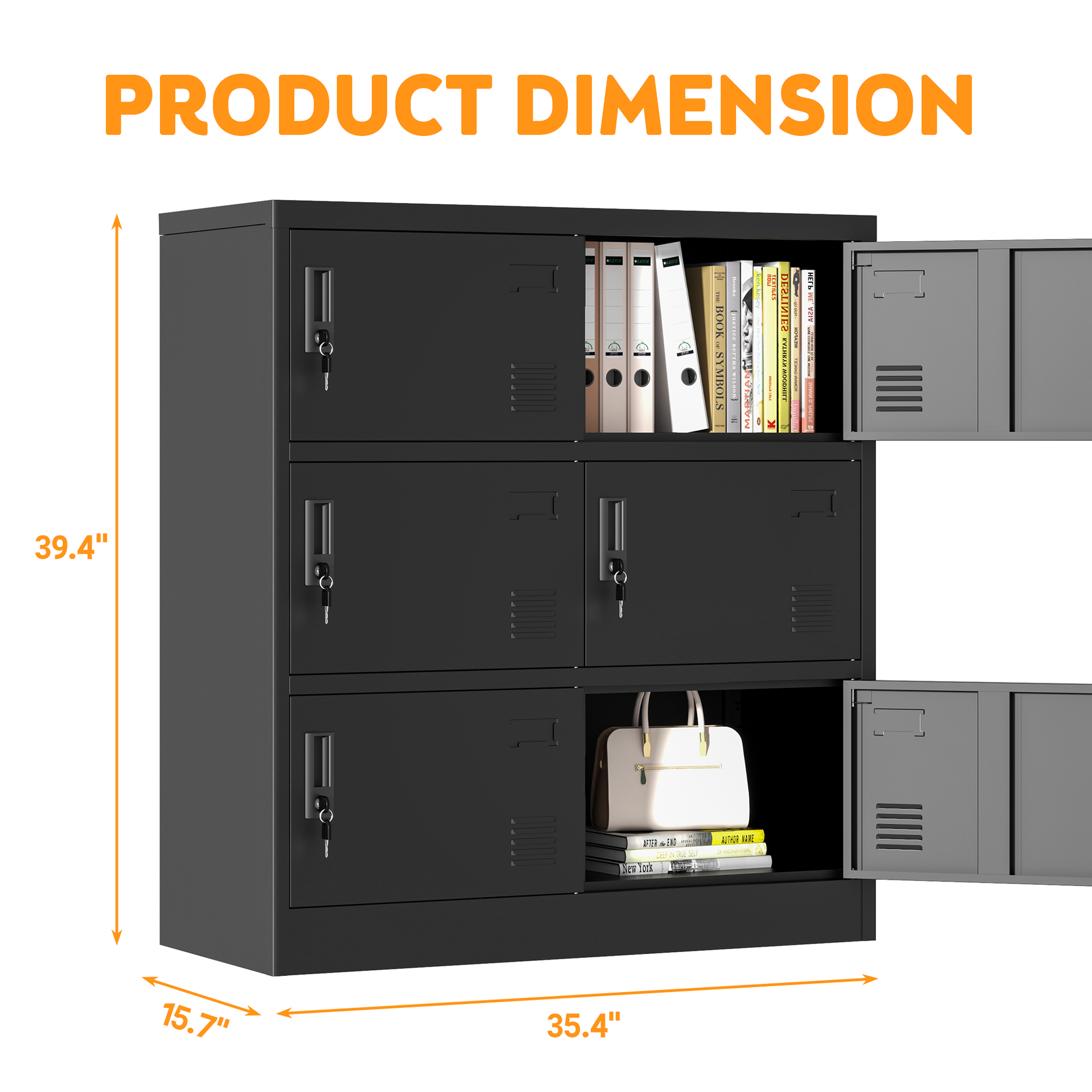 6 Door Employee Storage Locker, Metal Lockers For Office, Gym, School, And Homewith Card Slot Black Freestanding 5 Or More Spaces Powder Coated Black Gym Door Locks Modern Metal Metal