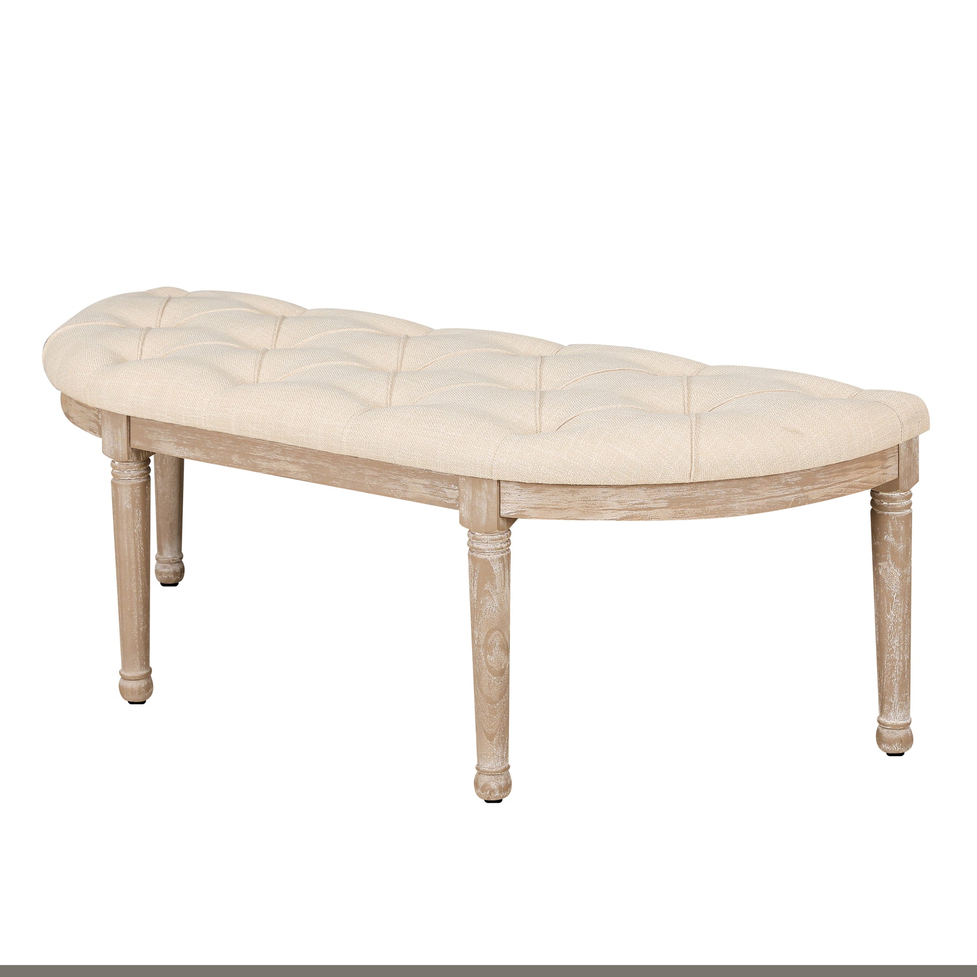 48" Halfmoon Entryway Bench Tufted Semi Circle Ottoman Bench Seat French Style Upholstered Bed End Bench For Foyer Mudroom Bedroom Beige Light Brown Bedroom Medium Soft French Country Wood Memory Foam Linen