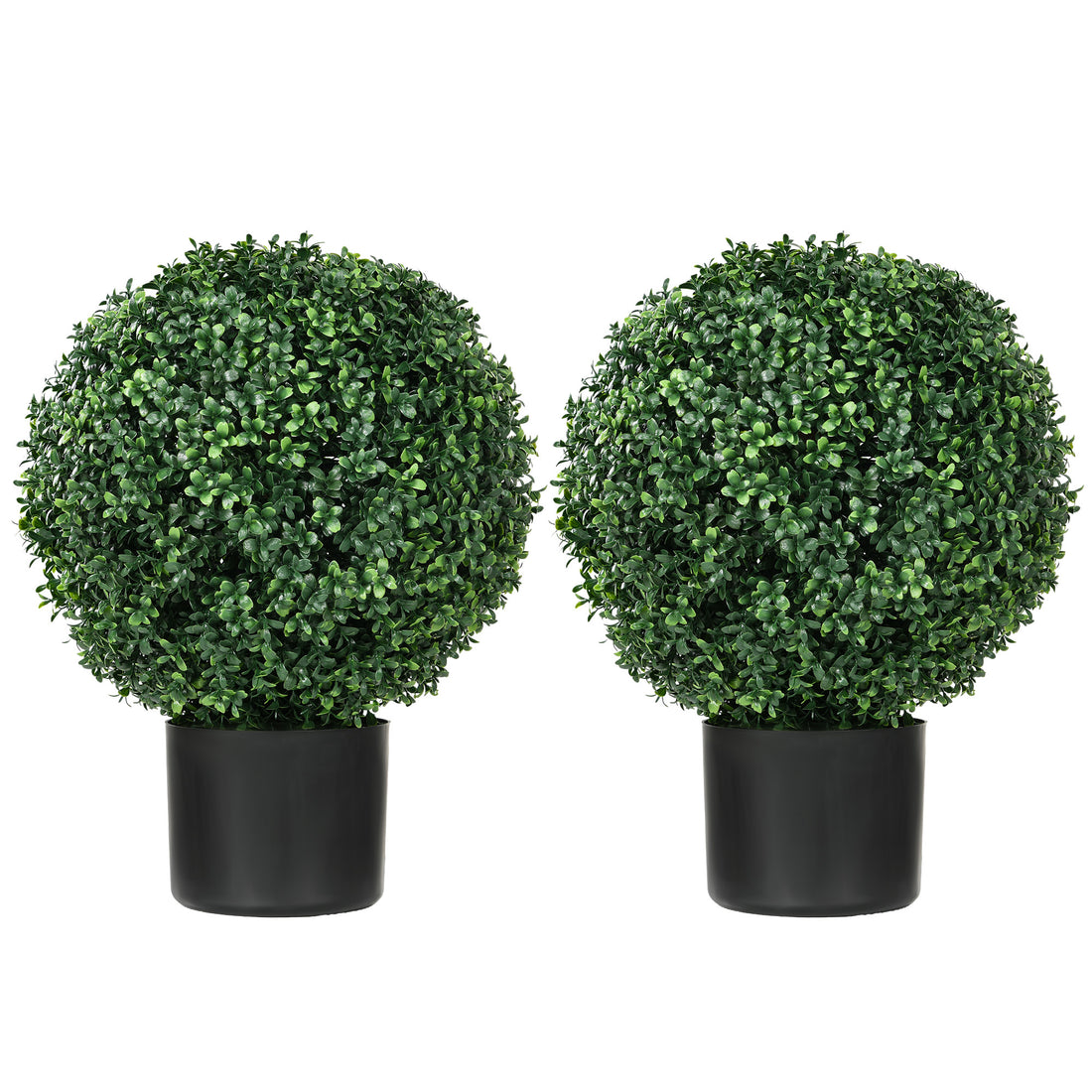 Homcom Set Of 2 20.5" Artificial Ball Boxwood Topiary Trees With Pot, Indoor Outdoor Fake Plants For Home Office & Living Room Decor Green Plastic