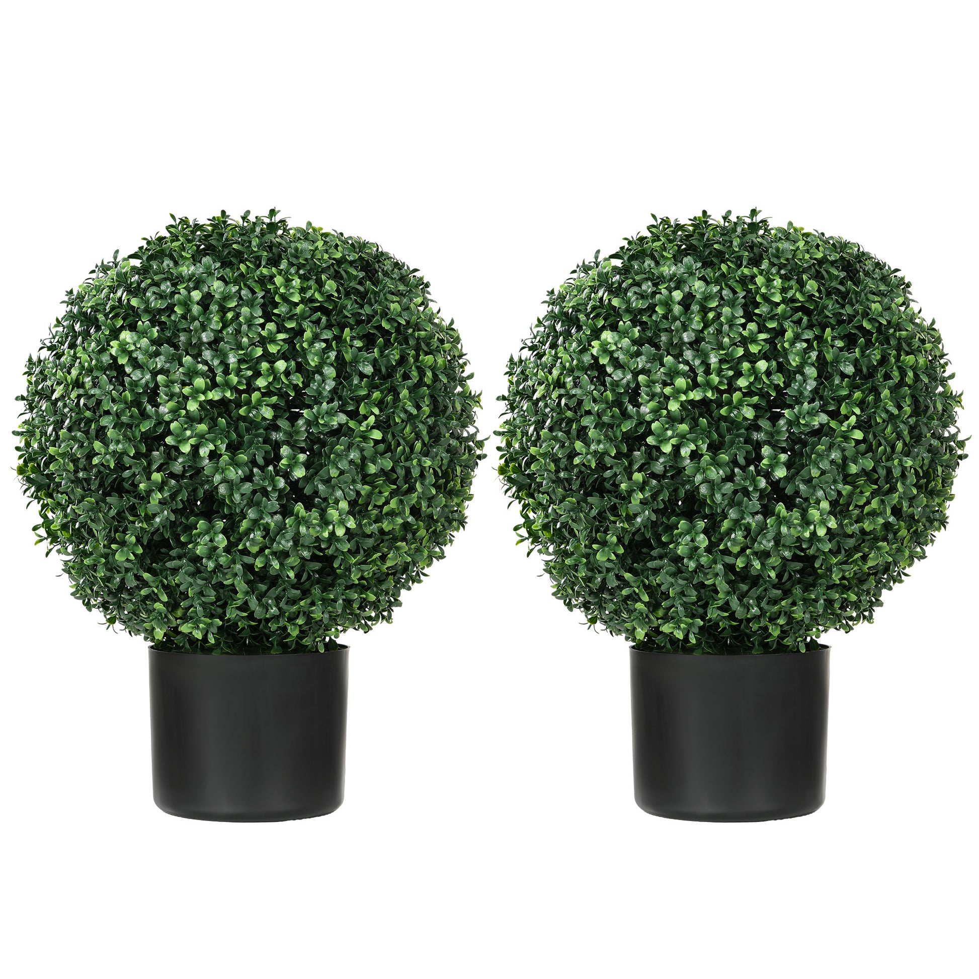 Homcom Set Of 2 20.5" Artificial Ball Boxwood Topiary Trees With Pot, Indoor Outdoor Fake Plants For Home Office & Living Room Decor Green Plastic