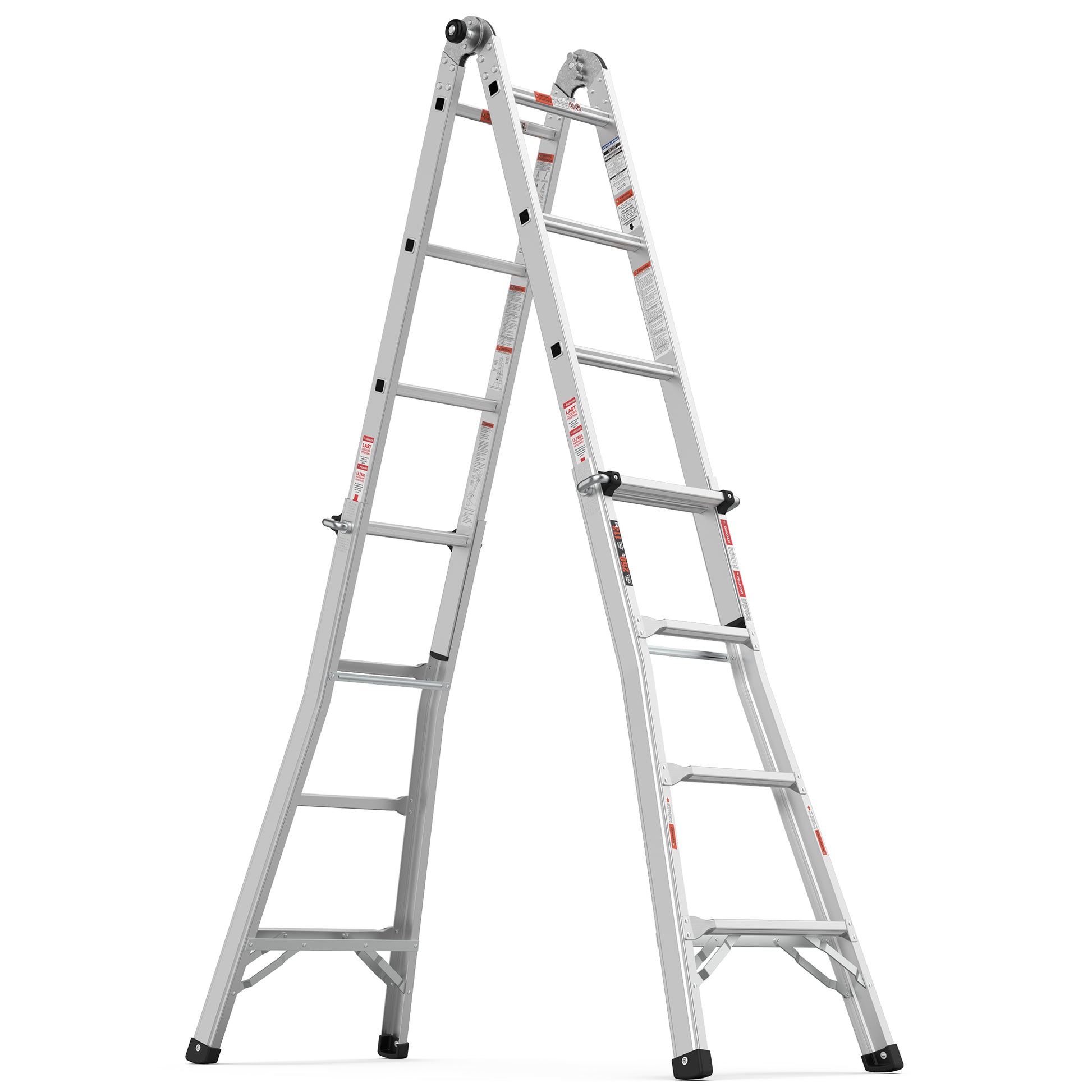 17Ft Multi Position Foldable Aluminum Ladder, A Frame And Straight Ladder, Ansi 250Lbs Grey Aluminium Alloy