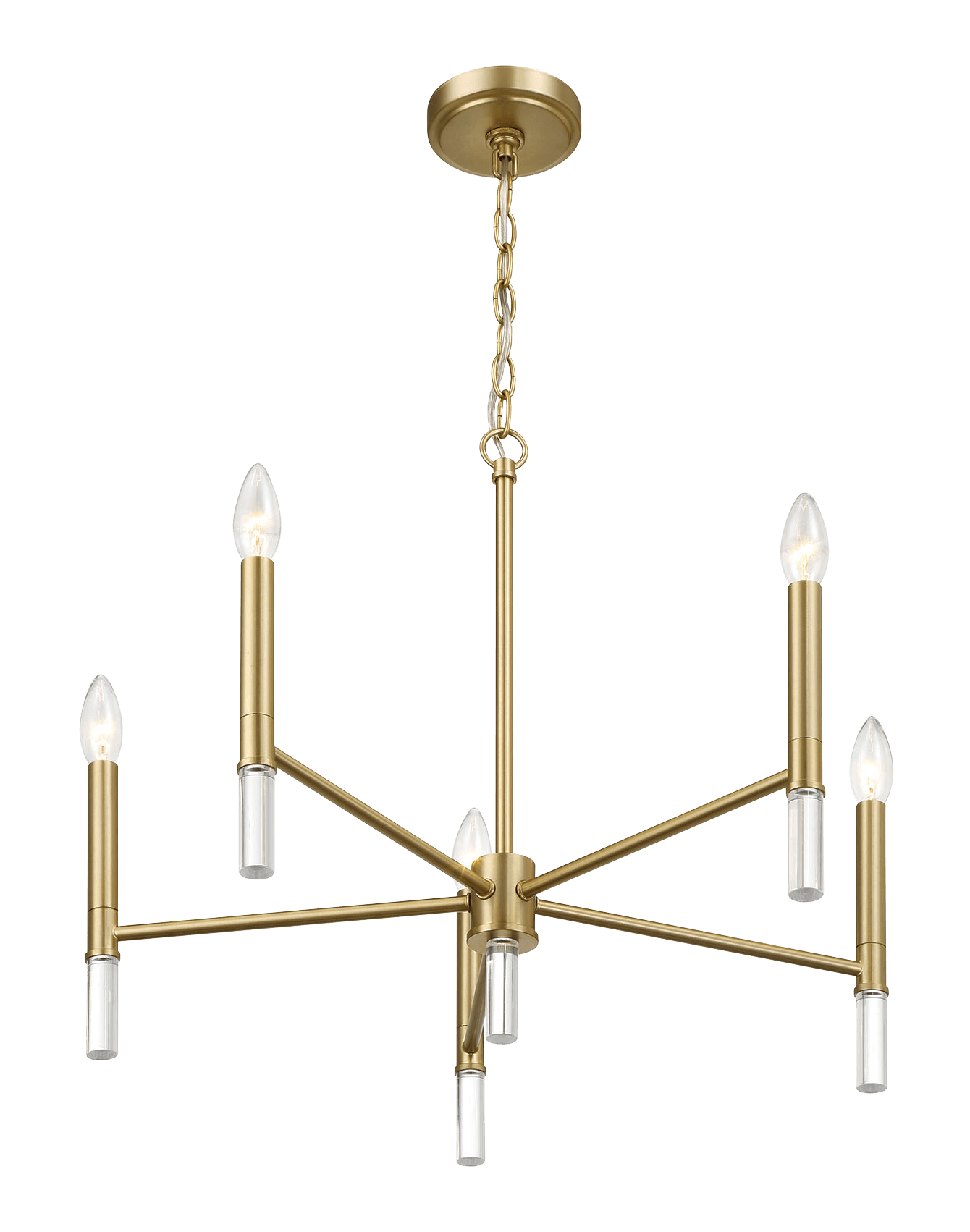 Courtyard Five Light Golden Brass Candle Light Chandelier 24"W 17.75"H Clear,Gold Brass,Glass