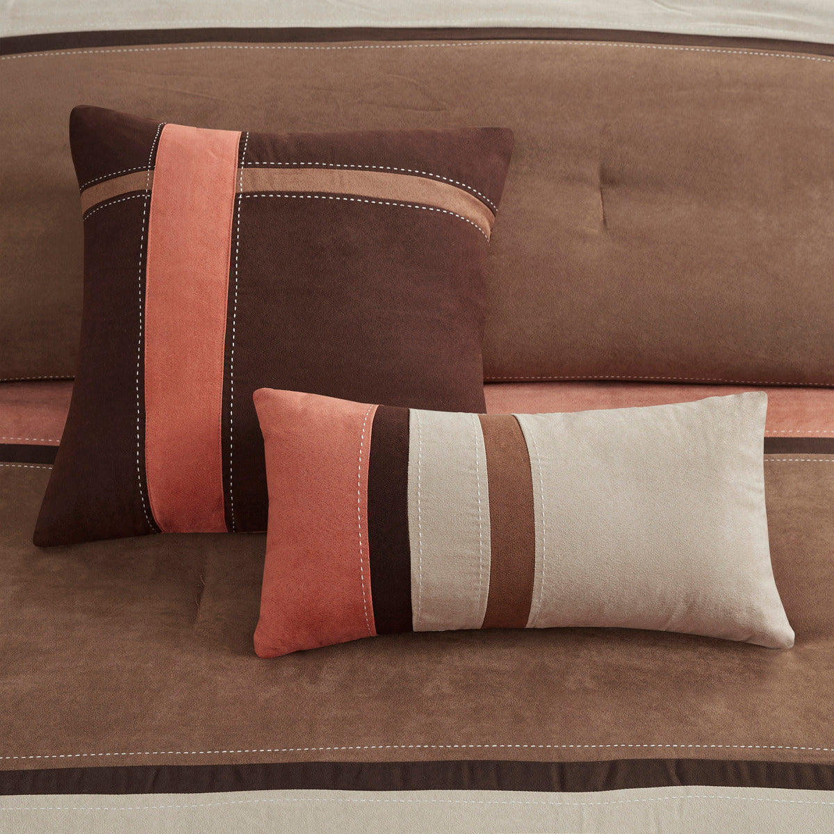 7 Piece Faux Suede Comforter Set Coral King King Coral Polyester