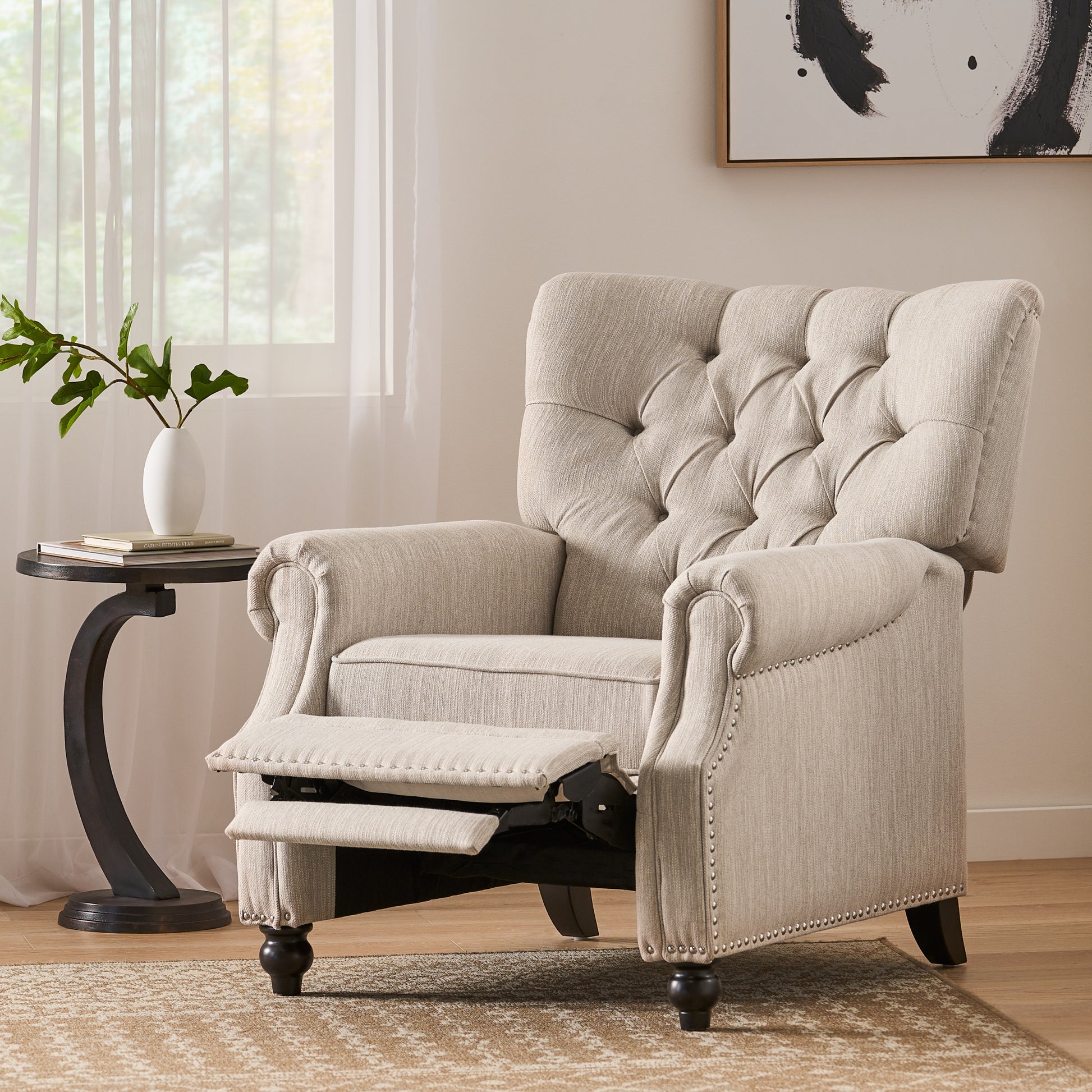 Recliner Chair Beige Fabric