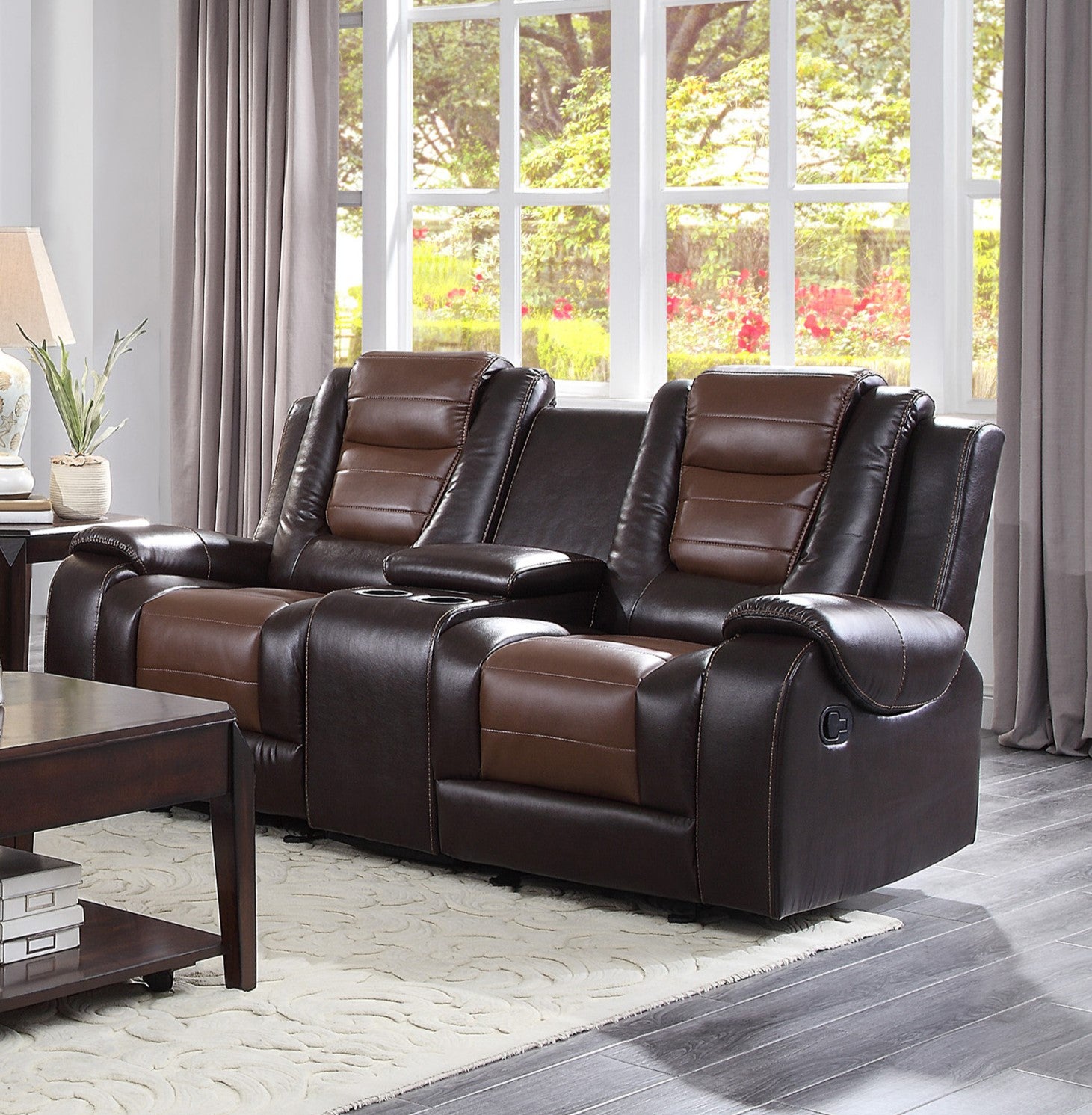 Modern Luxury Living Room Sofa Set 3Pc Reclining Sofa Loveseat Glider Reclining Chair Formal Furniture Premium Faux Leather Upholstery Comfortable Two Tone Brown Finish Dark Brown,Light Brown Faux Leather Wood Primary Living Space Luxury,Modern