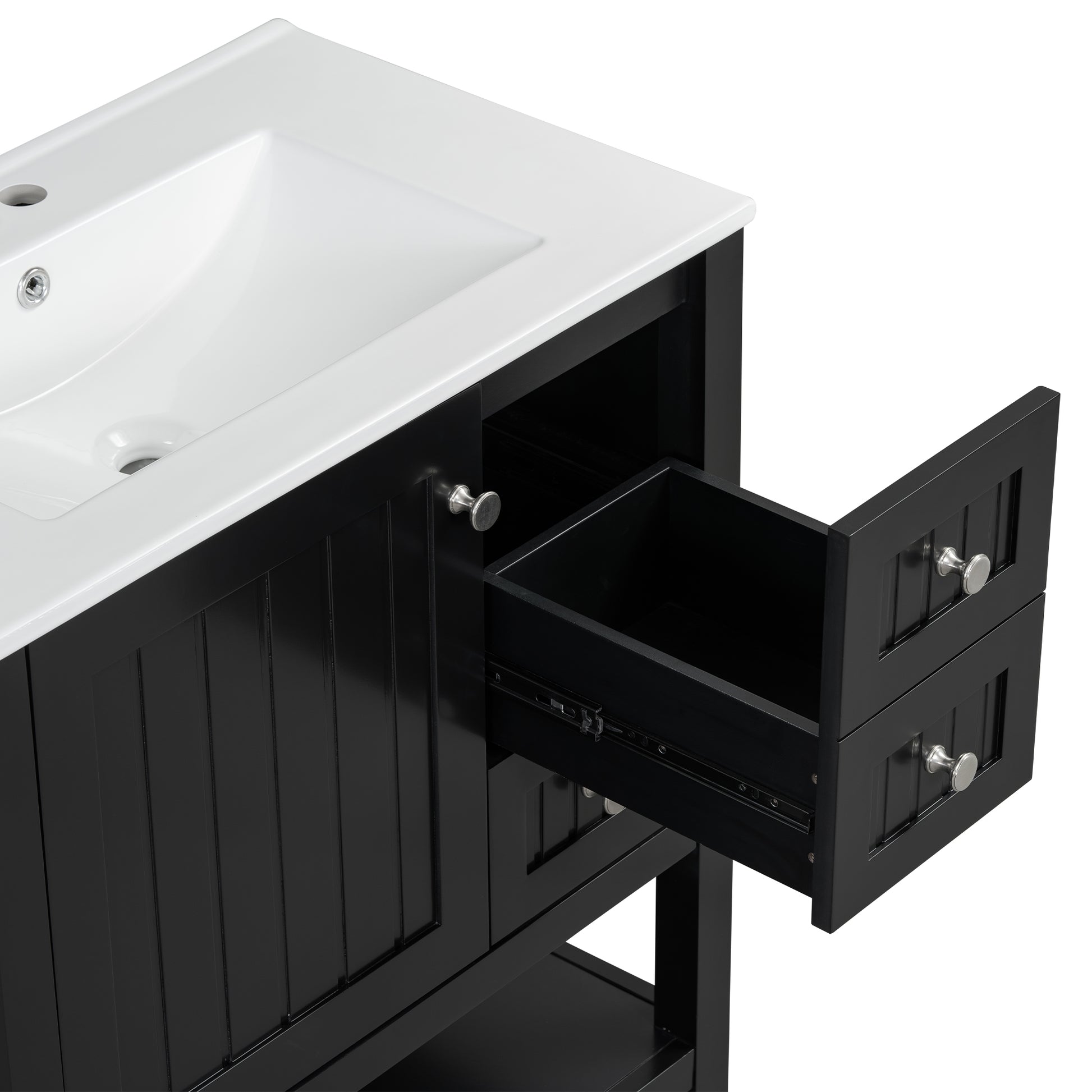 30Inch Transitional Style Bathroom Vanity Cabinet Combo With Ceramic Sink,Soft Close Door Black Bathroom Solid Wood Mdf