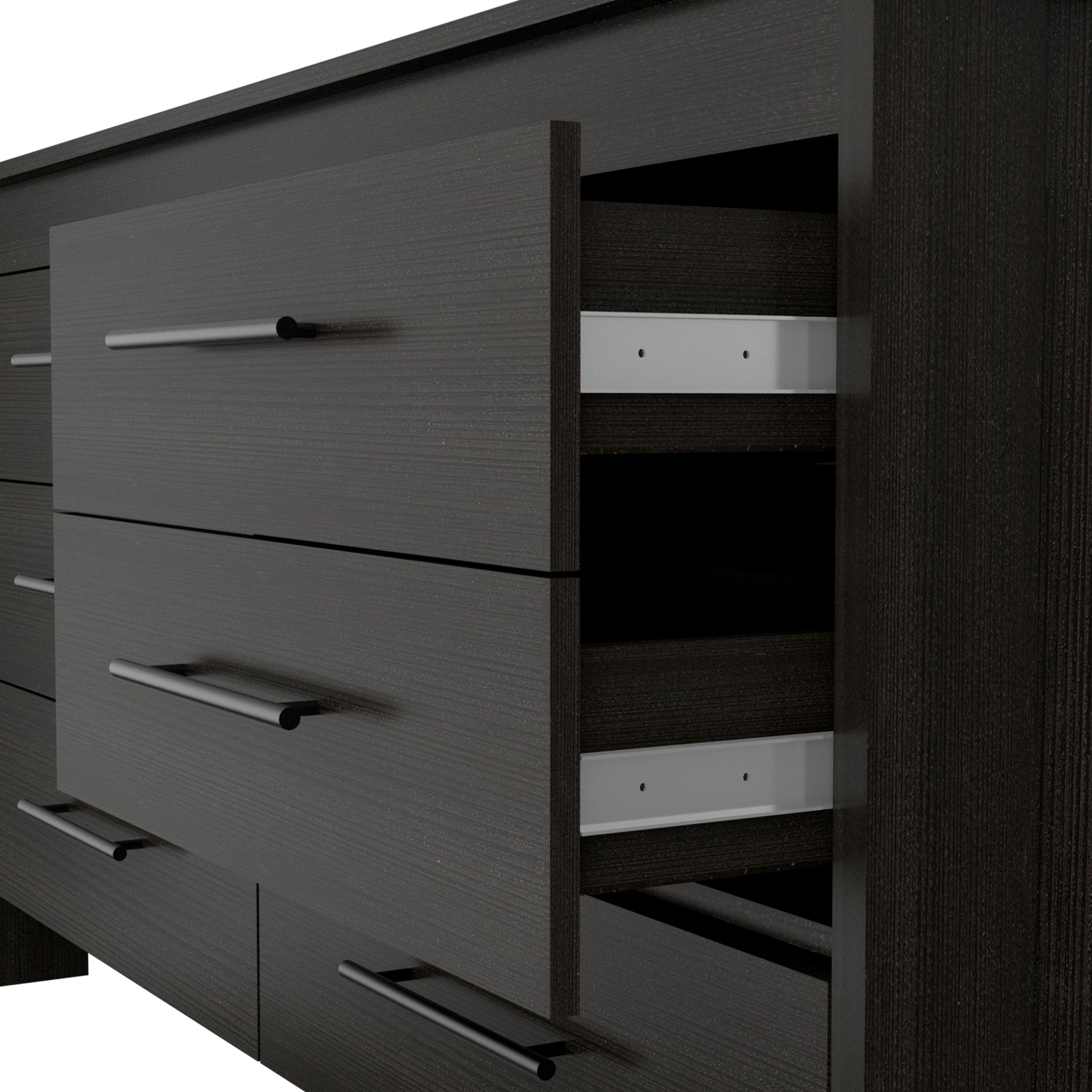 Double Dresser, Four Legs, 6 Drawer, Superior Top, Black Black Solid Wood Mdf Engineered Wood