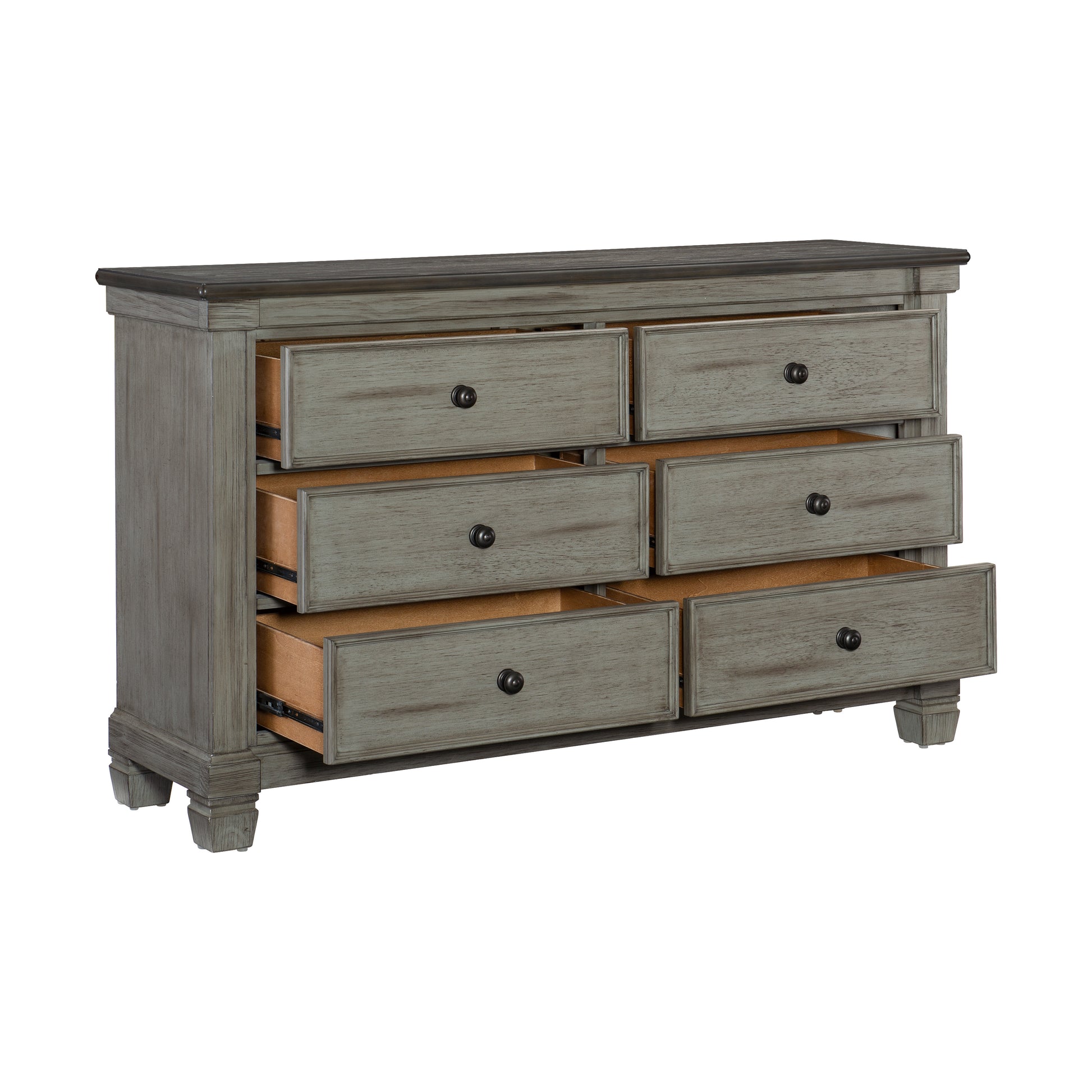 Transitional Rustic Style Coffee And Antique Gray 6 Drawer Dresser 1Pc Flat Knobs Classic Bedroom Furniture Antique Gray,Coffee Wood