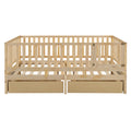 Full Size Wood Daybed With Fence Guardrails And 2 Drawers, Split Into Independent Floor Bed & Daybed, Natural Old Sku :Lp000882Aan Full Natural Solid Wood Mdf